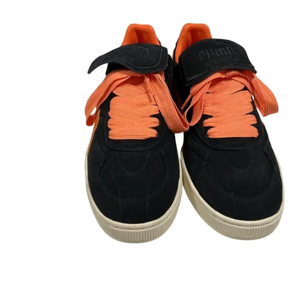 Puma King Suede Sneakers Men 14 Black Orange Fat Laces Casual Skater Shoes NEW